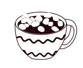 Coffee cup icon. Hot drink in mug with marshmallow. Dessert and delicacy, sweet tea. Cafe or restautrant. Aroma and benerage. Social media sticker and messenger. Cartoon flat vector illustration
