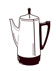 Tea pot icon. Ceramic dishes for home and kitchen. Sticker for social networks named after messengers. Preparation of hot drinks and coffee. Beverage and aroma. Cartoon flat vector illustration