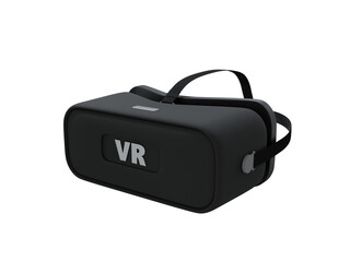  3D VR glasses black color on isolated background. Virtual reality concept, Metaverse. Realistic digital gadget. 3d rendering illustration..