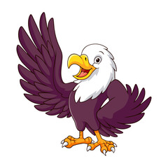 Cartoon eagle flapping its wings isolated on a white background