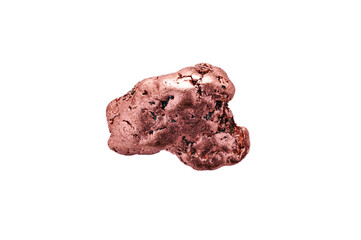 Copper (native metal) macro detail white isolated background. close-up Rough raw unpolished semi-precious gemstone.