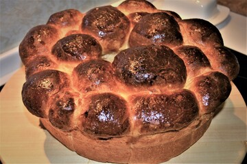Homemade bakery. Big hot brioche bun. Fresh food