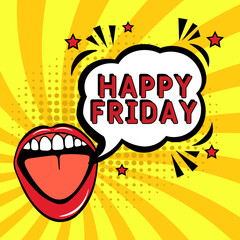 Happy friday Vector Design with Cartoon, Comic Speech Bubble in pop-art style. Happy friday pop art comic style