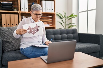 Middle age woman psychologist having online rorscharch test at pyschology center