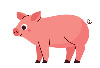 Farm pig icon. Domestic animal, rural countryside and village. Sticker for social networks and messengers. Graphic element for printing on fabric. Poster or banner. Cartoon flat vector illustration