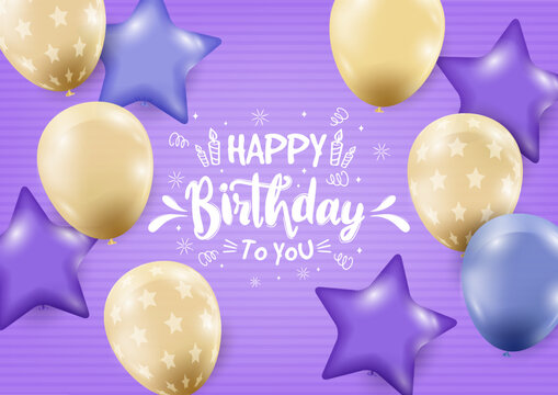 Vector happy birthday to you greeting card template. Greetings card happy birthday design decorated with 3d colorful balloons. a4 a5 printable template