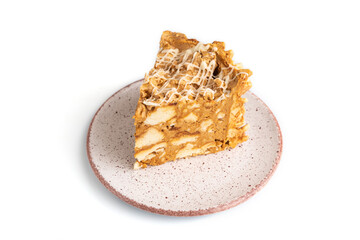 Traditional lithuanian cake shakotis isolated on white, side view, close up.