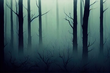 Obraz premium dark scary forest with creepy trees