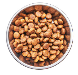 Delicious bowl of dog food balls over isolated white background