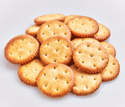  Delicious group of salty biscuits over isolated white background