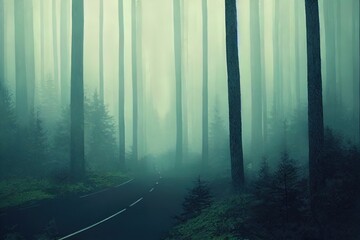 Fototapeta premium road through misty forest