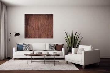Modern Boho living room interior style. Empty wall mock up. Wall art. wall background. 3d rendering, 3d illustration
