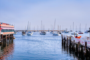 Monterey Bay, California with sailboats in marina