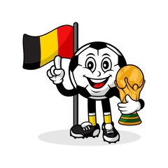 Mascot cartoon football belgium flag with trophy world winner