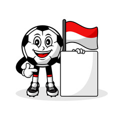 Mascot cartoon football indonesian flag with banner