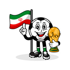 Mascot cartoon football iran flag with trophy world winner