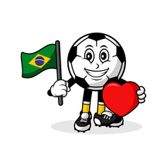 Mascot cartoon football love brazil flag design