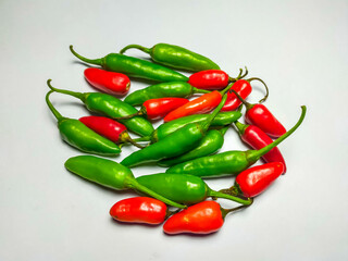 Mixed chilli pile
isolated on a white background. Mixed chili background.