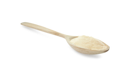 Wooden spoon of agar-agar powder isolated on white