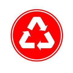 Red recycling sign. Planet earth. Icon symbol. Vector illustration. stock image.