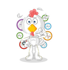 chicken with wristwatch cartoon. cartoon mascot vector
