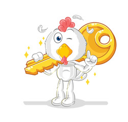 chicken carry the key mascot. cartoon vector