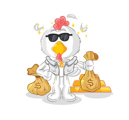 chicken rich character. cartoon mascot vector