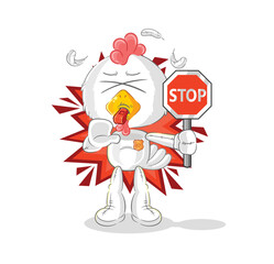 chicken holding stop sign. cartoon mascot vector