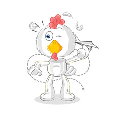 chicken with paper plane character. cartoon mascot vector