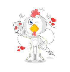 chicken hold love letter illustration. character vector