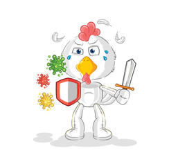 chicken against viruses cartoon. cartoon mascot vector