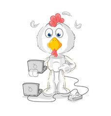 chicken with laptop mascot. cartoon vector