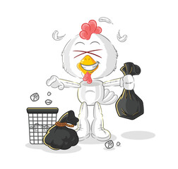 chicken Throw garbage mascot. cartoon vector