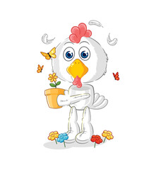 chicken with a flower pot. character vector