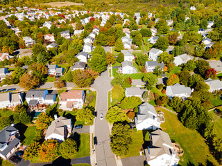 Autumn panorama of the streets of modern single-family houses of the upper and middle class....