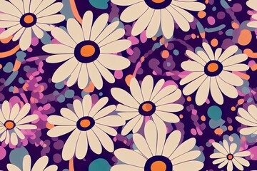 Fototapeta na wymiar Groovy seamless patterns with funny happy daisy, wave, chess, mesh, rainbow. Set of 2d backgrounds in trendy retro trippy y2k style. Lilac and green colors. Fun hippie texture for surface design.