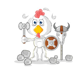 chicken viking with an ax illustration. character vector