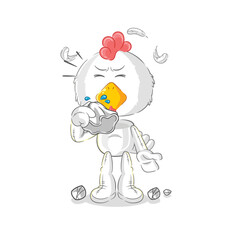 chicken blowing nose character. cartoon mascot vector