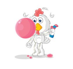 chicken chewing gum vector. cartoon character