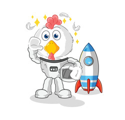 chicken astronaut waving character. cartoon mascot vector