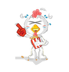 chicken fan with popcorn illustration. character vector