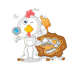 chicken archaeologists with fossils mascot. cartoon vector