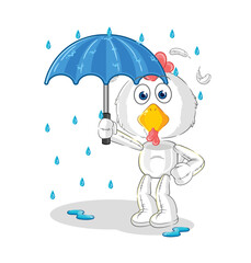 chicken holding an umbrella illustration. character vector