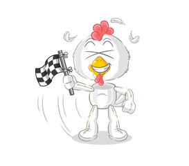 chicken hold finish flag. cartoon mascot vector