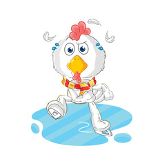 chicken ice skiing cartoon. character mascot vector