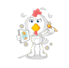 chicken traditional painter cartoon character vector