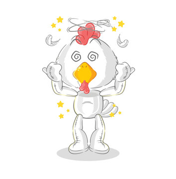 chicken dizzy head mascot. cartoon vector