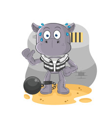 hippopotamus criminal in jail. cartoon character