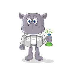 hippopotamus scientist character. cartoon mascot vector