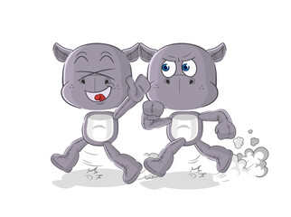 hippopotamus play chase cartoon. cartoon mascot vector
